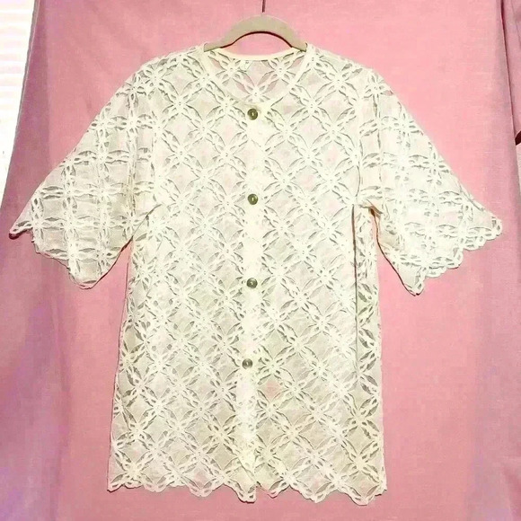 Vintage Sheer Top Blouse Crochet Lace Victorian Boho Fairy Ethereal Cowgirl - Picture 1 of 9